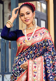 Navy Blue Silk Patola Saree
