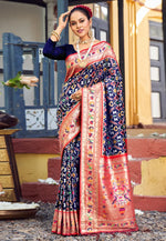 Load image into Gallery viewer, Navy Blue Silk Patola Saree
