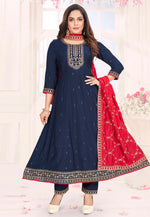 Load image into Gallery viewer, Navy Blue Silk Readymade Anarkali Suit
