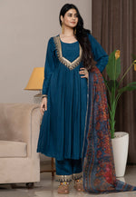 Load image into Gallery viewer, Navy Blue Silk Readymade Anarkali Suit

