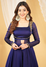 Load image into Gallery viewer, Navy Blue Silk Readymade Long Choli Lehenga

