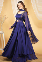Load image into Gallery viewer, Navy Blue Silk Readymade Long Choli Lehenga
