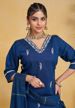 Load image into Gallery viewer, Navy Blue Silk Readymade Pakistani Suit
