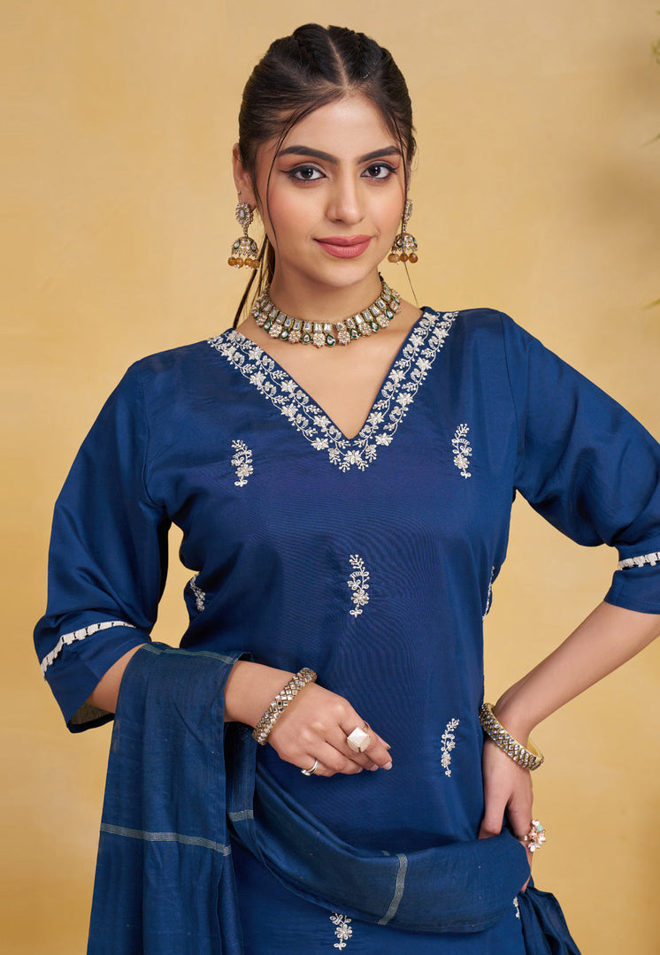 Navy Blue Silk Readymade Pakistani Suit