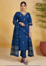 Load image into Gallery viewer, Navy Blue Silk Readymade Pakistani Suit
