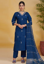 Load image into Gallery viewer, Navy Blue Silk Readymade Pakistani Suit
