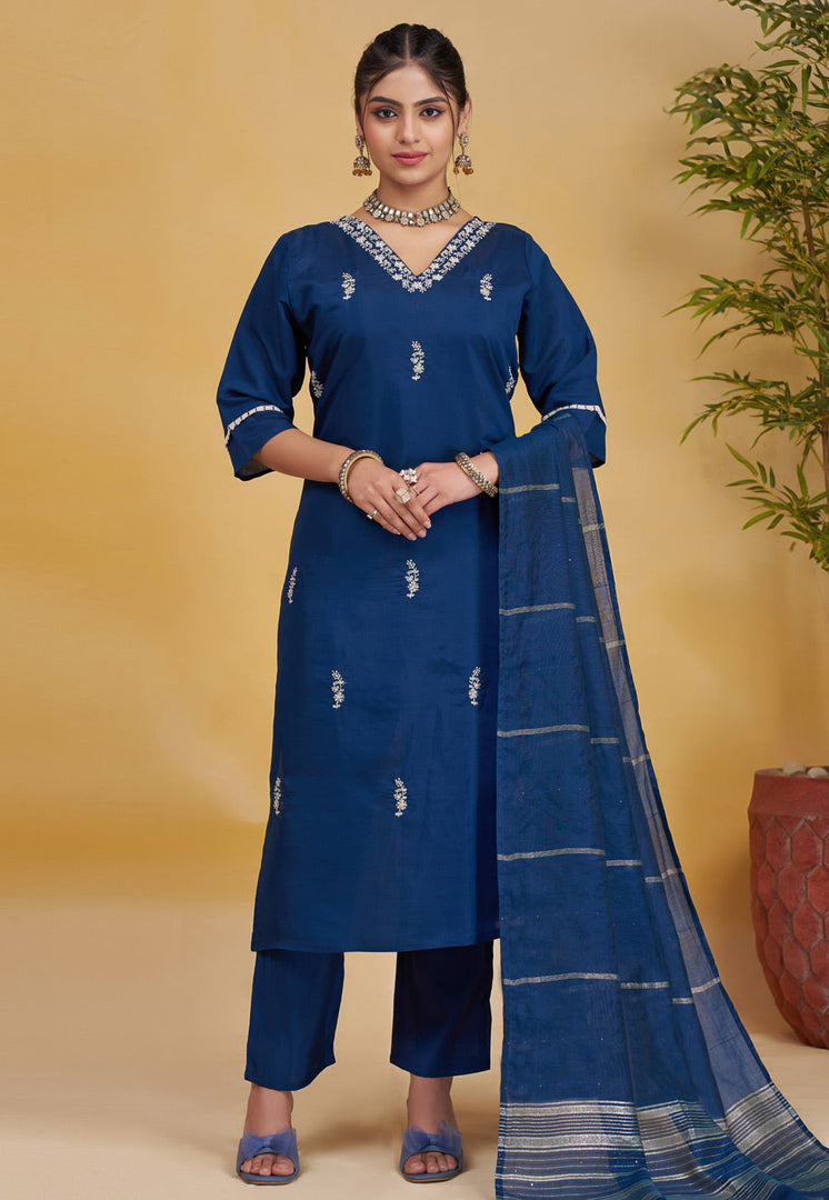 Navy Blue Silk Readymade Pakistani Suit