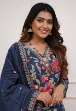 Load image into Gallery viewer, Navy Blue Silk Readymade Pakistani Suit
