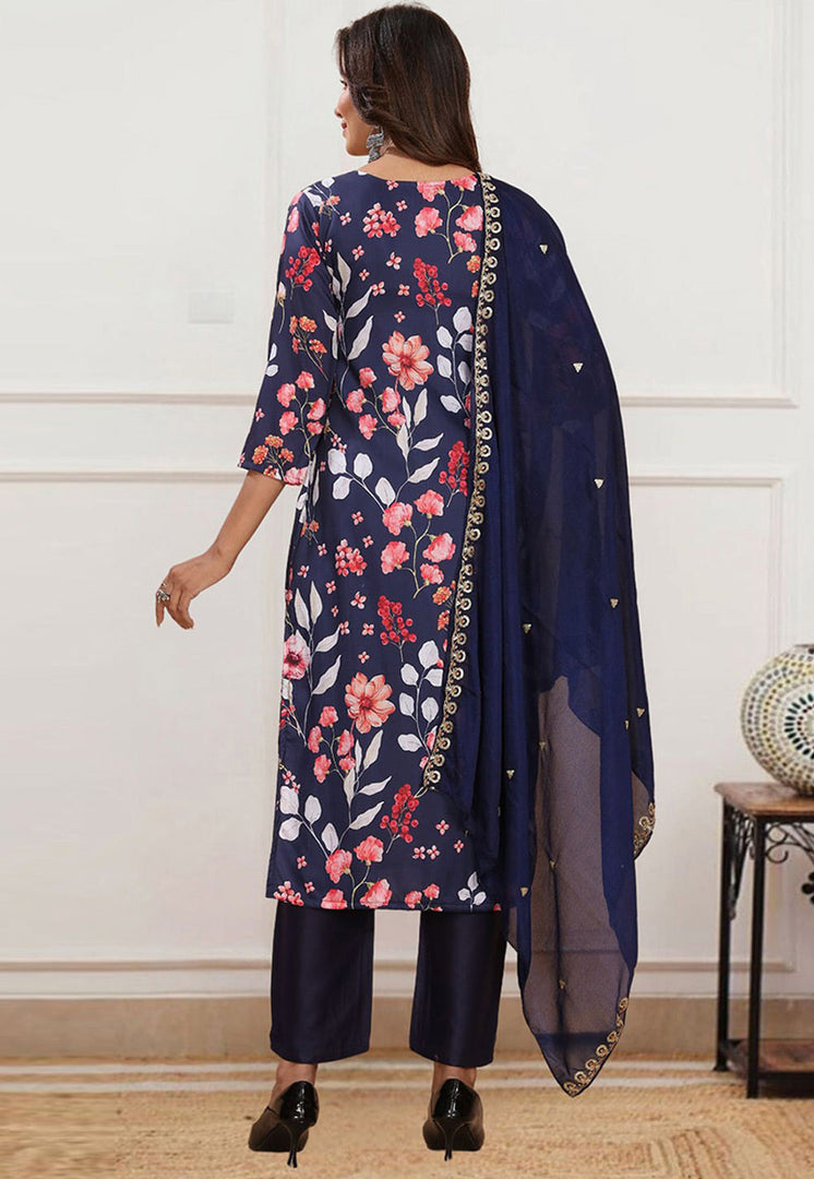Navy Blue Silk Readymade Pakistani Suit