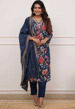 Load image into Gallery viewer, Navy Blue Silk Readymade Pakistani Suit
