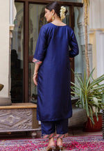 Load image into Gallery viewer, Navy Blue Silk Readymade Pant Style Suit
