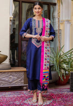 Load image into Gallery viewer, Navy Blue Silk Readymade Pant Style Suit
