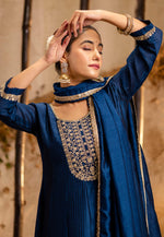 Load image into Gallery viewer, Navy Blue Silk Readymade Pant Style Suit
