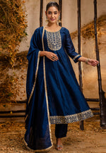 Load image into Gallery viewer, Navy Blue Silk Readymade Pant Style Suit
