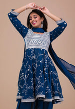 Load image into Gallery viewer, Navy Blue Silk Readymade Punjabi Suit

