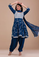 Load image into Gallery viewer, Navy Blue Silk Readymade Punjabi Suit

