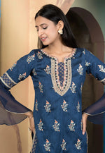 Load image into Gallery viewer, Navy Blue Silk Readymade Sharara Suit
