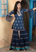 Load image into Gallery viewer, Navy Blue Silk Readymade Sharara Suit
