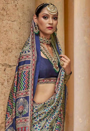 Navy Blue Silk Saree With Blouse