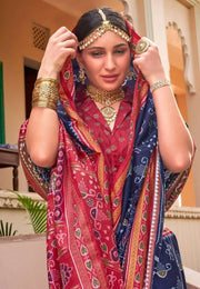 Navy Blue Silk Saree With Blouse