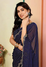 Load image into Gallery viewer, Navy Blue Silk Saree With Blouse