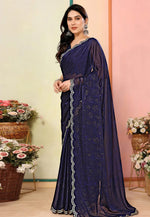 Load image into Gallery viewer, Navy Blue Silk Saree With Blouse