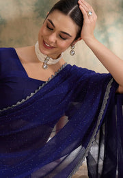 Navy Blue Silk Saree With Blouse