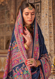 Navy Blue Silk Saree With Blouse