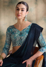 Load image into Gallery viewer, Navy Blue Silk Saree With Blouse
