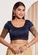 Load image into Gallery viewer, Navy Blue Taffeta Readymade Blouse
