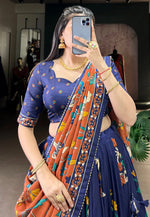 Load image into Gallery viewer, Navy Blue Tussar Silk Circular Lehenga Choli

