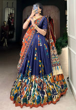 Load image into Gallery viewer, Navy Blue Tussar Silk Circular Lehenga Choli
