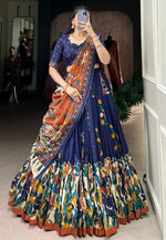 Load image into Gallery viewer, Navy Blue Tussar Silk Circular Lehenga Choli
