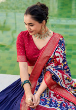 Load image into Gallery viewer, Navy Blue Tussar Silk Circular Lehenga Choli
