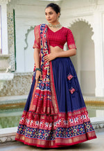 Load image into Gallery viewer, Navy Blue Tussar Silk Circular Lehenga Choli
