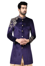 Load image into Gallery viewer, Navy Blue Velvet Dhoti Sherwani
