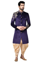 Load image into Gallery viewer, Navy Blue Velvet Dhoti Sherwani

