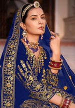 Load image into Gallery viewer, Navy Blue Velvet Floor Length Anarkali Suit
