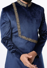 Load image into Gallery viewer, Navy Blue Velvet Indo Western Sherwani
