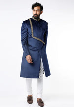 Load image into Gallery viewer, Navy Blue Velvet Indo Western Sherwani
