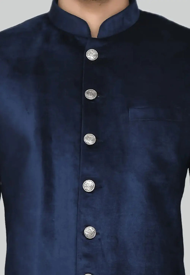 Navy Blue Velvet Indo Western Sherwani