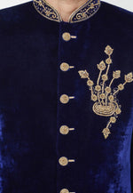 Load image into Gallery viewer, Navy Blue Velvet Indo Western Sherwani
