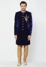Load image into Gallery viewer, Navy Blue Velvet Indo Western Sherwani
