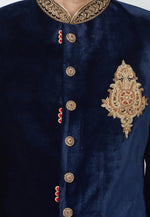 Load image into Gallery viewer, Navy Blue Velvet Indo Western Sherwani
