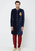 Load image into Gallery viewer, Navy Blue Velvet Indo Western Sherwani
