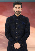 Load image into Gallery viewer, Navy Blue Velvet Indo Western Sherwani
