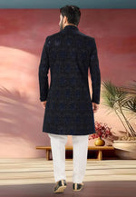 Load image into Gallery viewer, Navy Blue Velvet Indo Western Sherwani
