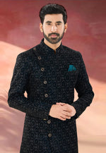 Load image into Gallery viewer, Navy Blue Velvet Indo Western Sherwani
