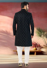 Load image into Gallery viewer, Navy Blue Velvet Indo Western Sherwani
