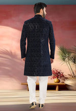 Load image into Gallery viewer, Navy Blue Velvet Indo Western Sherwani
